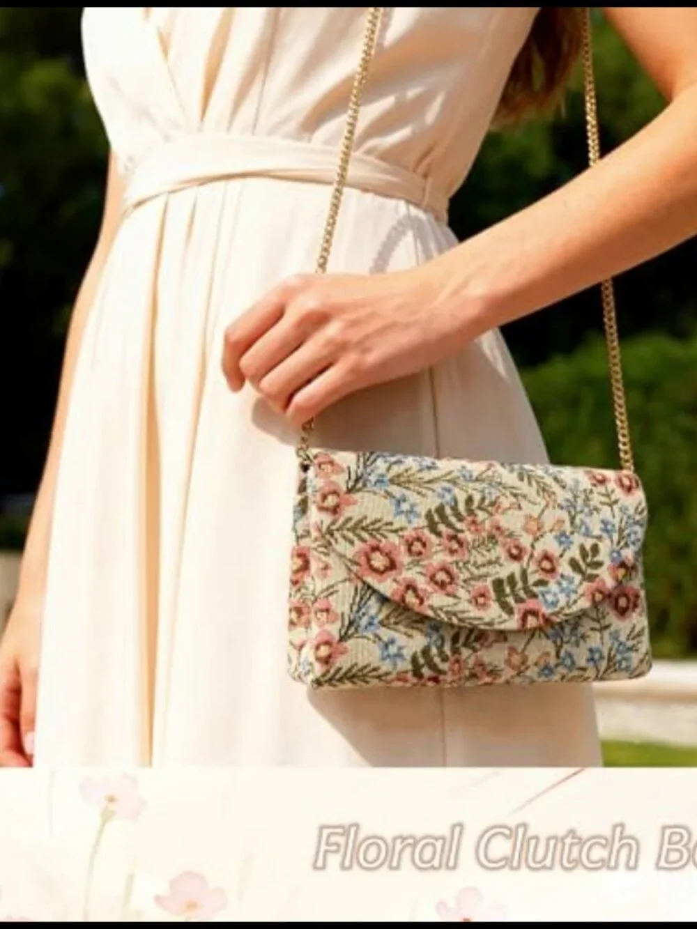 Floral Evening Clutch Purse Jacquard Knit Detachable Chain Crossbody